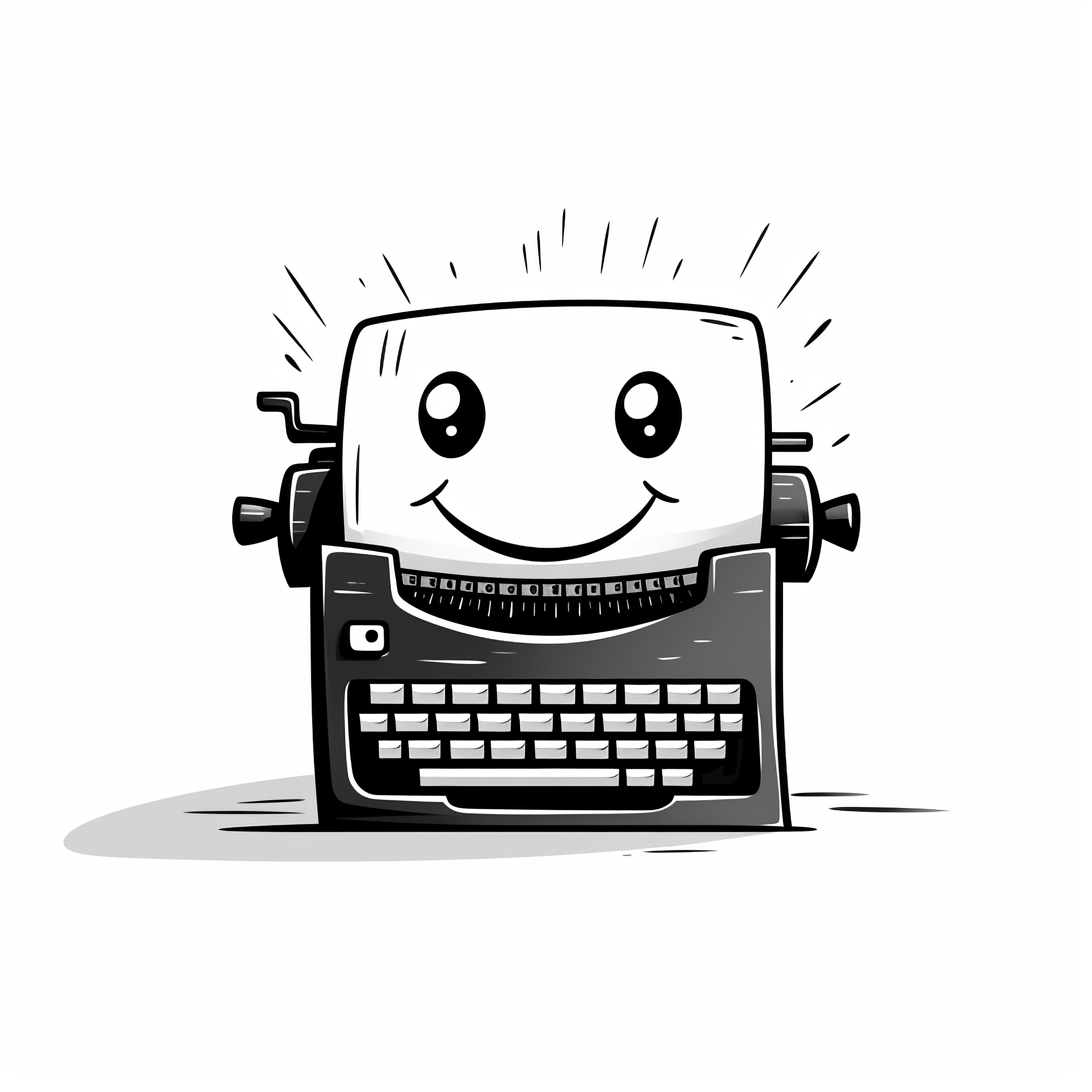 Eine freundliche Schreibmaschine, die uns anlächelt.